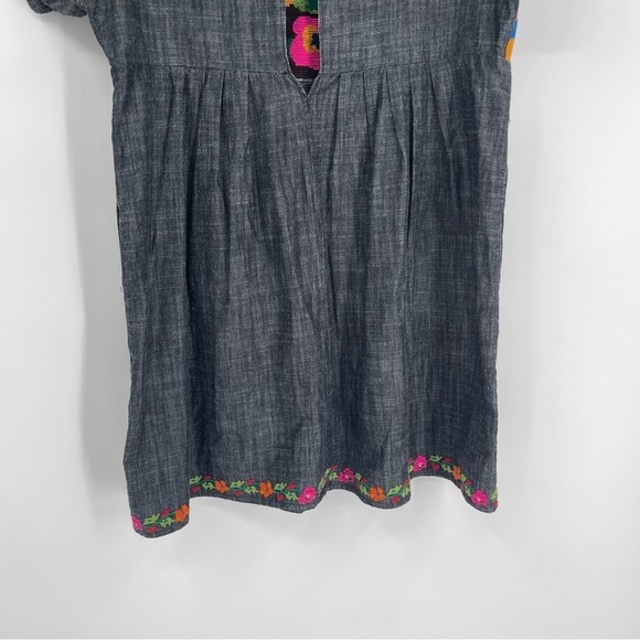 Free People Dress Women Size XS Floral Embroidered Chambray Mini Short Sleeve - Picture 10 of 12